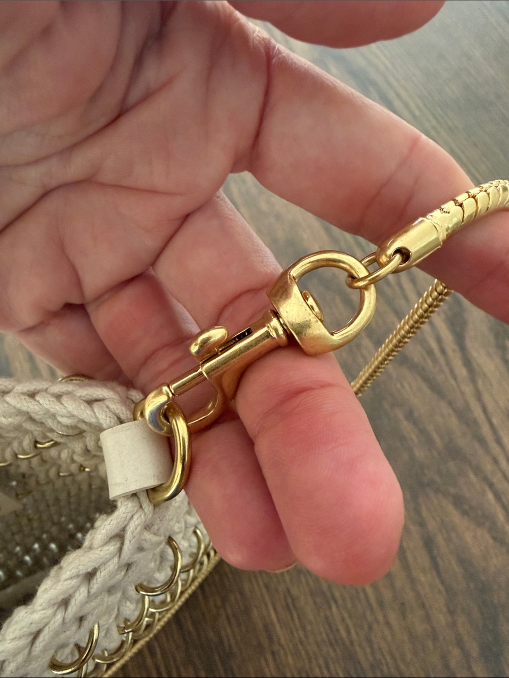 Clare V Cleore Bag in Cotton Cording w/ Gold Rings Snake Chain Crossbody Strap - Picture 10 of 14